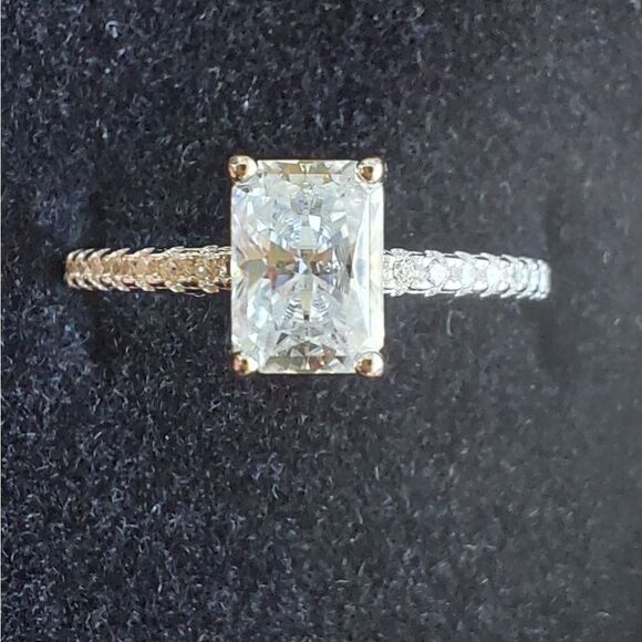 1 Carat Ice Cut Rectangular Moissanite 925 Silver Engagement Wedding Ring - Picture 8 of 13